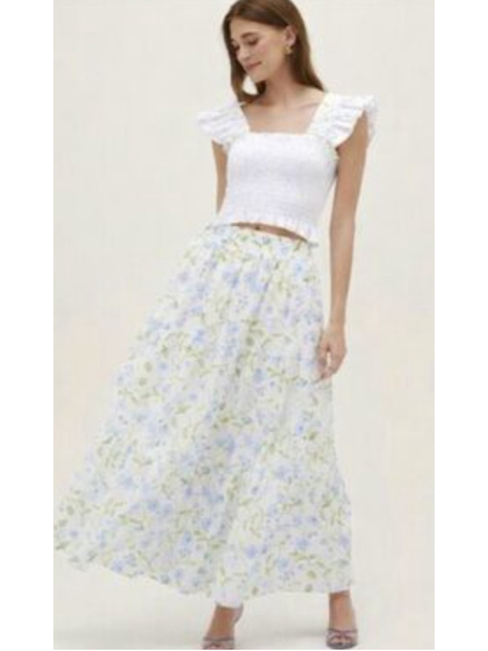 Hill House Home Florence Nap Skirt Sz S Blue White Floral Cottagecore Feminine